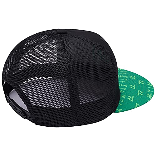 BASSDASH Flat Brim Trucker Cap Adjustable Snapback Hat Mesh Back for Men Women - color: Green and Black