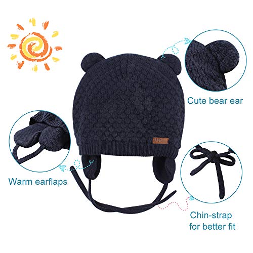 BAVST Baby Beanie Hat for Winter with Earfalp Cute Bear Kids Toddler Girls Boys Warm Knit Cap 0-2Years - color: Bear Ear 2-navy, size: 0-6 Months