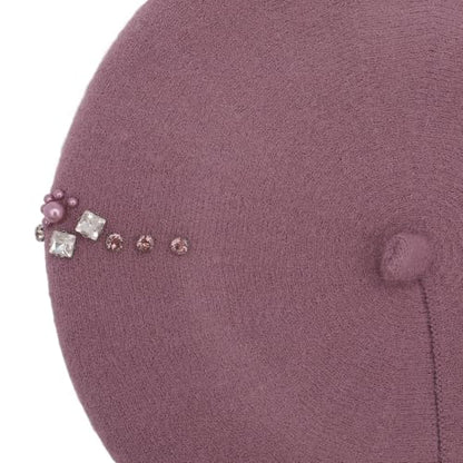 ZLYC Women French Beret Hat Winter Knitted Stretchable Beret Artist Cap - color: Rhinestone Lavender