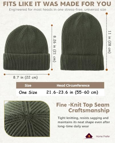 Home Prefer Rib Knit Beanie Hat for Men and Women Cuffed Beanie Winter Hat - color: Army Green
