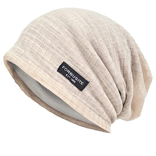 VECRY Men Slouch Hollow Beanie Thin Summer Cap Skullcap - color: Stripe Cream