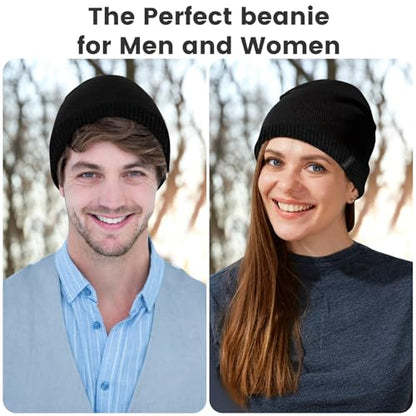 Wool Blend Ribbed Knit Beanie for Men Women, Double Layer Warm Winter Hat Beanies Skull Cap - color: Black
