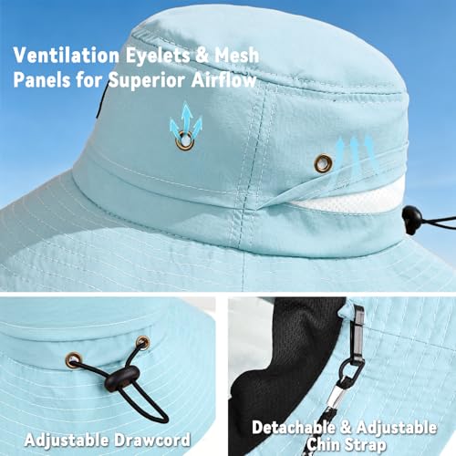 ZOORON Sun Bucket Hats for Women Men UPF 50+Packable Fishing Hats Quick Dry Waterproof Hiking Hat with Detachable Chin Strap - color: 1pack-blue