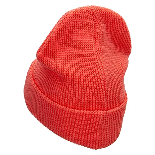 Waffle Knit Cuff Beanie - color: Coral
