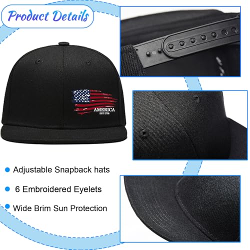 Snapback Hats for Men Flat Bill Brim Hats for Men Skeleton Skull Fitted Hat for Mens Black Baseball Hat Hip Hop ﻿ - color: American Flag