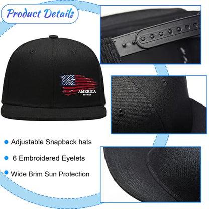 Snapback Hats for Men Flat Bill Brim Hats for Men Skeleton Skull Fitted Hat for Mens Black Baseball Hat Hip Hop ﻿ - color: American Flag