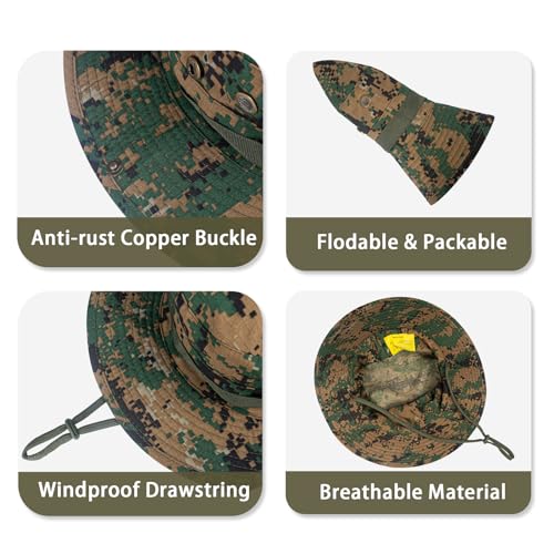 Sun Hats for Men Women Bucket Hat UPF 50+ Boonie Fishing Safari Hat - color: Jungle Digital