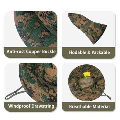 Sun Hats for Men Women Bucket Hat UPF 50+ Boonie Fishing Safari Hat - color: Jungle Digital