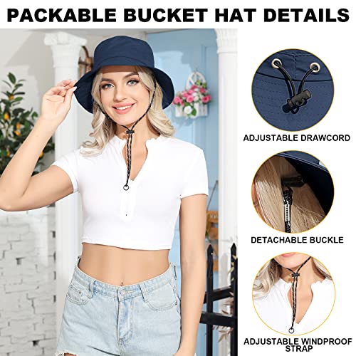 Packable Bucket Hat for Women Waterproof UV Protection Sun Hat - color: Navy