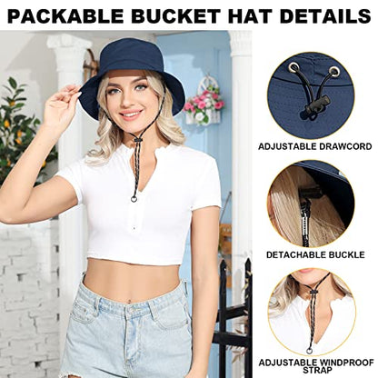Packable Bucket Hat for Women Waterproof UV Protection Sun Hat - color: Navy