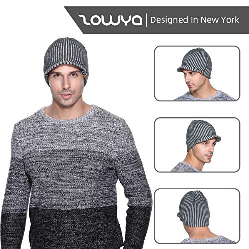 zowya Winter Visor Beanie Hat for Men & Women Brim Knit Skully Hats Billed Skull Cap Thick Vintage Contrast Color,1Hat - color: Grey