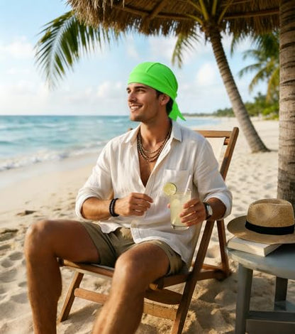 Sweat Wicking Do Rags Skull Caps, Cooling Hip Hop Hat, Beanie Durag Motorcycle Head Wrap Doo Rag Liner for Men Women - color: Neon Green