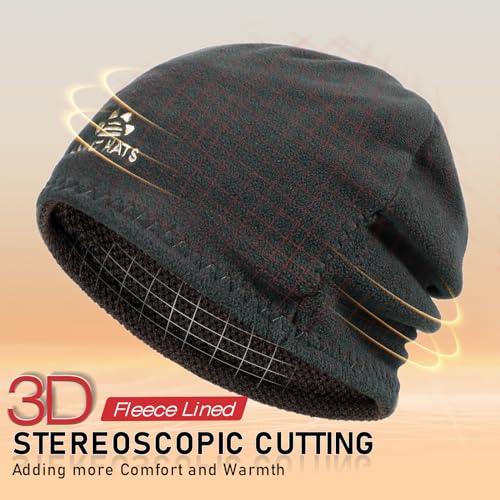 Lvaiz Winter Beanie for Men Women Warm Fleece Lined Reversible Skull Cap - color: Brown+grey Green
