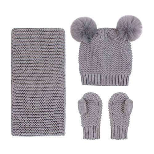 Duoyeree Baby Winter Hat Scarf Glove Beanie Set Fleece Lined Set 0-3T - color: Grey