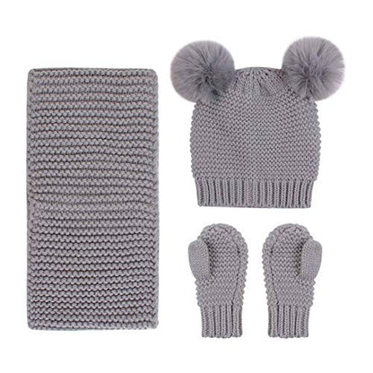 Duoyeree Baby Winter Hat Scarf Glove Beanie Set Fleece Lined Set 0-3T - color: Grey