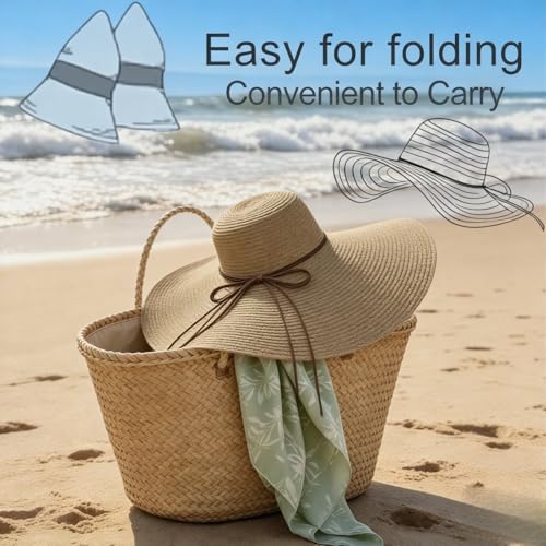 Womens Beach Sun Straw Hat Oversize Wide Brim Beach Roll up Hats Floppy Foldable Summer Hat Vacation UPF 50+ - color: Khaki02