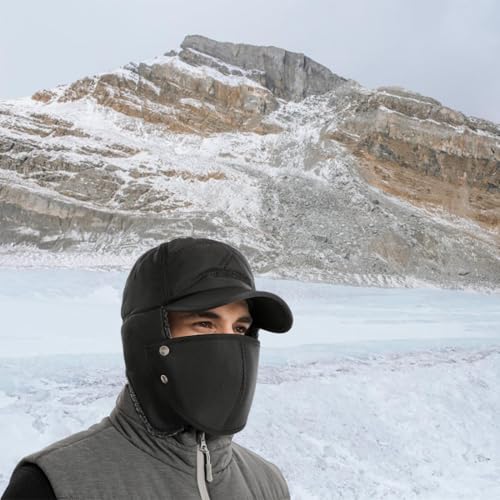 Winter Hats for Women and Men,Trapper Hat for Men Women with Ear Flaps for Cold Weather, Windproof Warm Hunting Skiing Cycling Fishing Baseball Cap（Black）
