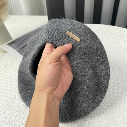 Yanmucy Beret Hat Women Girl, Fluffy Knitted French Beret Warm Classic Beanie Hats Cap for Ladies Men Winter Autumn - color: Deep Grey
