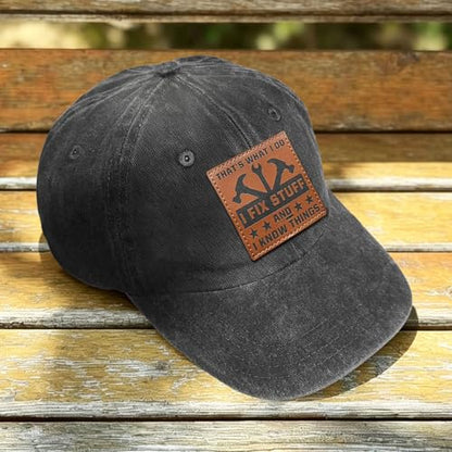 Embroidered Leather That's What I Do I Fix Stuff and I Know Things Hat for Men Dad Husband Uncle Adjustable Baseball Cap - color: L-fix Stuff-06