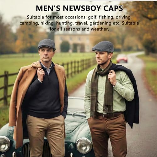 meioro Mens Cotton Newsboy Hat Adjustable Soft Fit Flat Cap for Men - color: Dark Grey