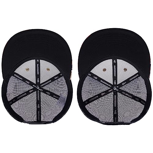 BASSDASH 2 Pack Flat Brim Trucker Cap Adjustable Snapback Hat Mesh Back for Men Women Fishing Hunting - color: Pack of 2,highland & Autumn Forest