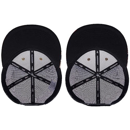 BASSDASH 2 Pack Flat Brim Trucker Cap Adjustable Snapback Hat Mesh Back for Men Women Fishing Hunting - color: Pack of 2,highland & Autumn Forest