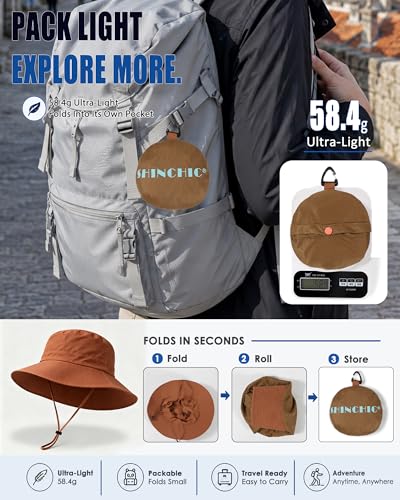 Water-Resistant UPF 50+ Sun Bucket Hat Packable Brimmed for Women Men - color: Caramel