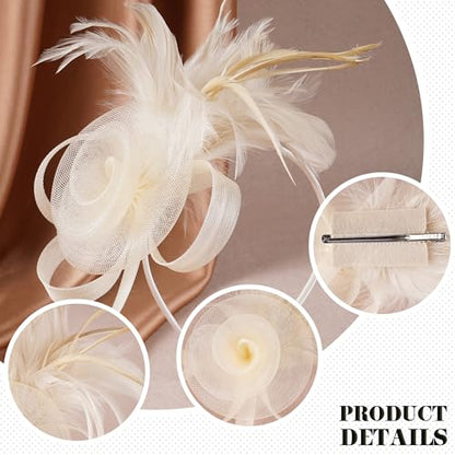 Zinniday Victorian Feather Fascinators Hats - 2025 Derby Attire Headwear with Hairpin,1920s Tea Party Hat for Woman - color: Champagne