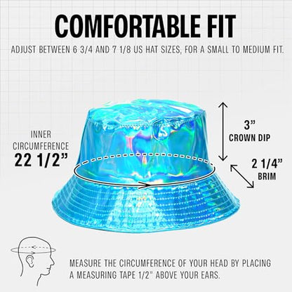 Rave Bucket Hat for Women & Men - Cute Bucket Hats - Festival Hat Adjustable 50+ SPF Protection Rave Accessories - color: Holographic Blue