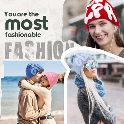 TaowaveWomen Beanie Y2k Hat,MEA Culpa Graphic Beanies Designs,Winter Hat Knit Skull Cap for Women - color: Green White