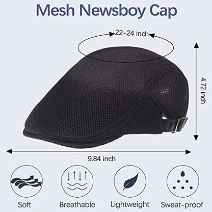 Geyoga 3 Pcs Mesh Newsboy Cap, Adjustable Mesh Cap - color: Light Gray, Deep Gray, Black