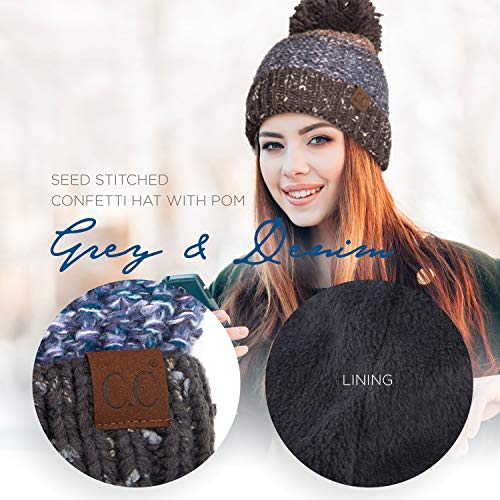 C.C Exclusives Women's Winter Seed Stitched Confetti Pom Beanie Hat (HAT-1816)(HAT-2214)(HAT-2085)(HAT-3841) - color: Grey Denim