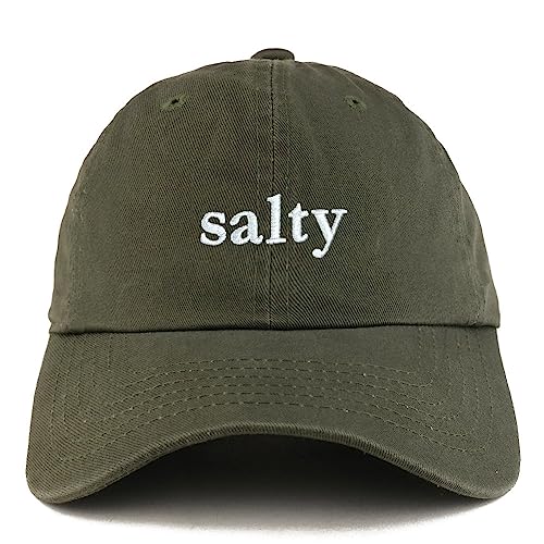 Trendy Apparel Shop Salty Embroidered Solid Adjustable Unstructured Dad Hat - color: Olive