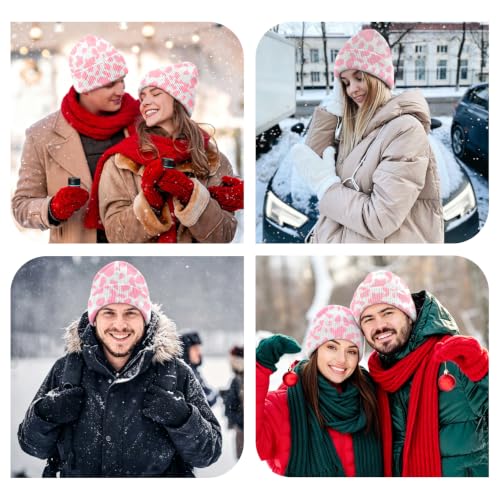 Beanie Knit Hat Winter Unisex Cuffed Beanies Skull Cap Warm Double Layer Thick Acrylic Cute for Girls Women Men - color: Pink