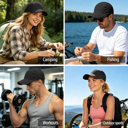 Foldable Baseball Cap for Men and Women,Long Brim Breathable Baseball Hats Quick Dry Sun Protection Collapsible Portable Hat - color: Black
