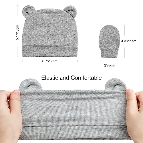 Newborn Baby Hats and Mittens Set Infant Bow Beanie Cap Toddler Gloves Newborn Hospital Hats for Baby Boy Girl 0-6 Months - color: 4 Sets A: Bear Ear Hats & Mittens Cc(0-3 Months), size: One Size