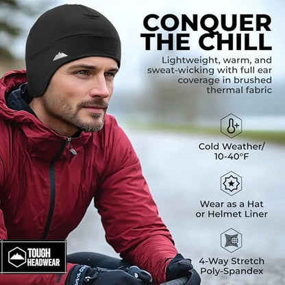 Tough Headwear Thermal Skull Cap - Moisture-Wicking Running Beanie - Snug Fit Ski Helmet Liner - Lightweight Cycling Cap - color: Black (3 Pieces)