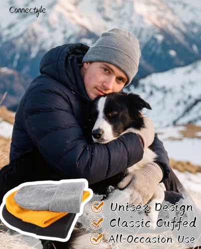 Connectyle Men's Cuffed Beanie Hat Double Layer Knit Winter Watch Cap - color: Light Grey