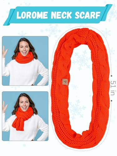 LOROME Winter Beanie Hat Scarf Gloves, Warm Fleece Knit Neck Scarf Set Gift - color: Fluorescent Orange