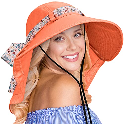 Tirrina Women's Sun Hat Wide Brim, UV Protection Sun Hats for Women - color: Orange