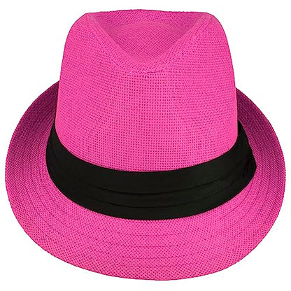 Gelante Summer Fedora Panama Straw Hats with Black Band - color: Pink, size: Large-X-Large