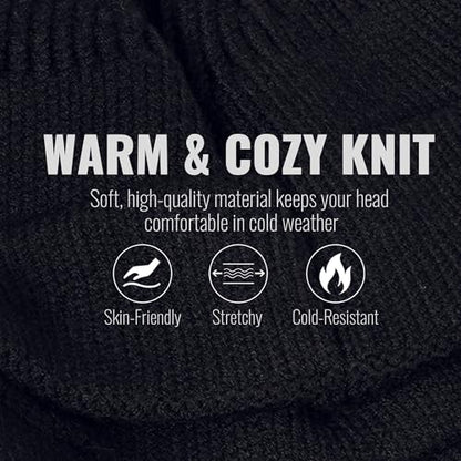 CLAPE Winter Knit Beanie with Brim, Unisex Cozy Head Beanie Hat with Visor, Warm Stretchy Winter Hat - color: Kh25w11-black