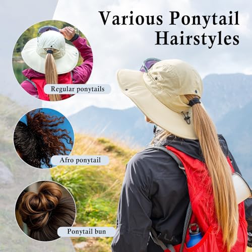 TOP-EX Ponytail UV Protection UPF50+ Wide Brim Breathable Waterproof Foldable Hiking Outdoors Sun Hats for Women - color: Te96560_ponytail Black, size: Medium-Large