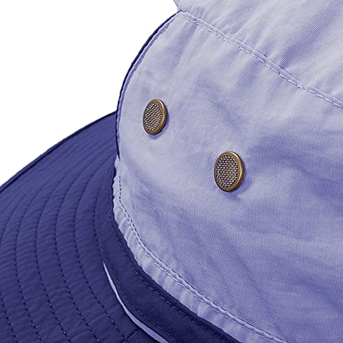 Waterproof Safari Hats | Wide Brimmed Sun Protection Boonie Cap | Explorer Jungle Bush Bucket Hat for Outdoor Hiking Fishing - color: Gray/Blue
