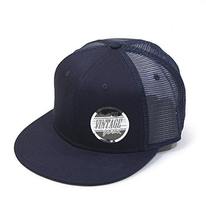 Plain Cotton Twill Flat Brim Mesh Adjustable Snapback Trucker Baseball Cap - color: Loyal Blue
