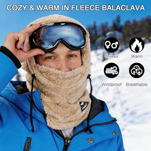 Ski Mask Balaclava Wind-Resistant Winter Face Mask for Women/Men Adjustable Warm Hood Cover Hat Cap Scarf - color: Beige