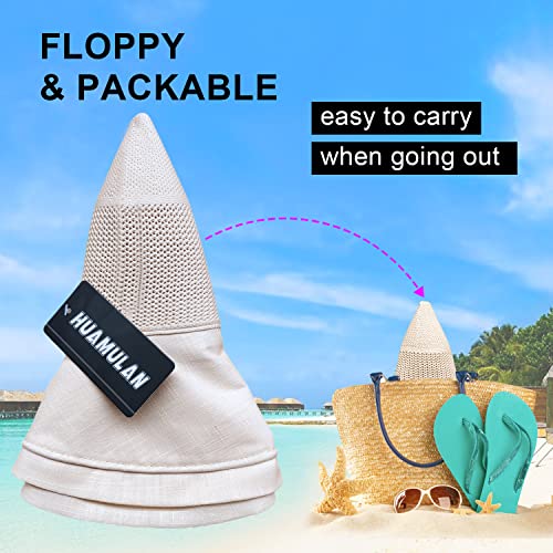 Women Wide Brim Sun Hats Metal Wired Edge Summer UV Protection Beach Fishing Hat for Hiking Garden Travel Chin Strap - color: A1-m9163-beige, size: One Size
