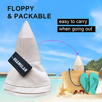 Women Wide Brim Sun Hats Metal Wired Edge Summer UV Protection Beach Fishing Hat for Hiking Garden Travel Chin Strap - color: A1-m9163-beige, size: One Size