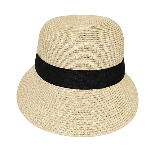 Wildarms Womens Packable Straw Visor Sun Beach Cap - color: Beige