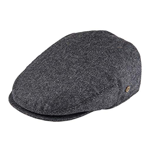 VOBOOM Men's Herringbone Flat Ivy Newsboy Hat Wool Blend Gatsby Cabbie Cap - color: Dark Grey, size: 7 3/8